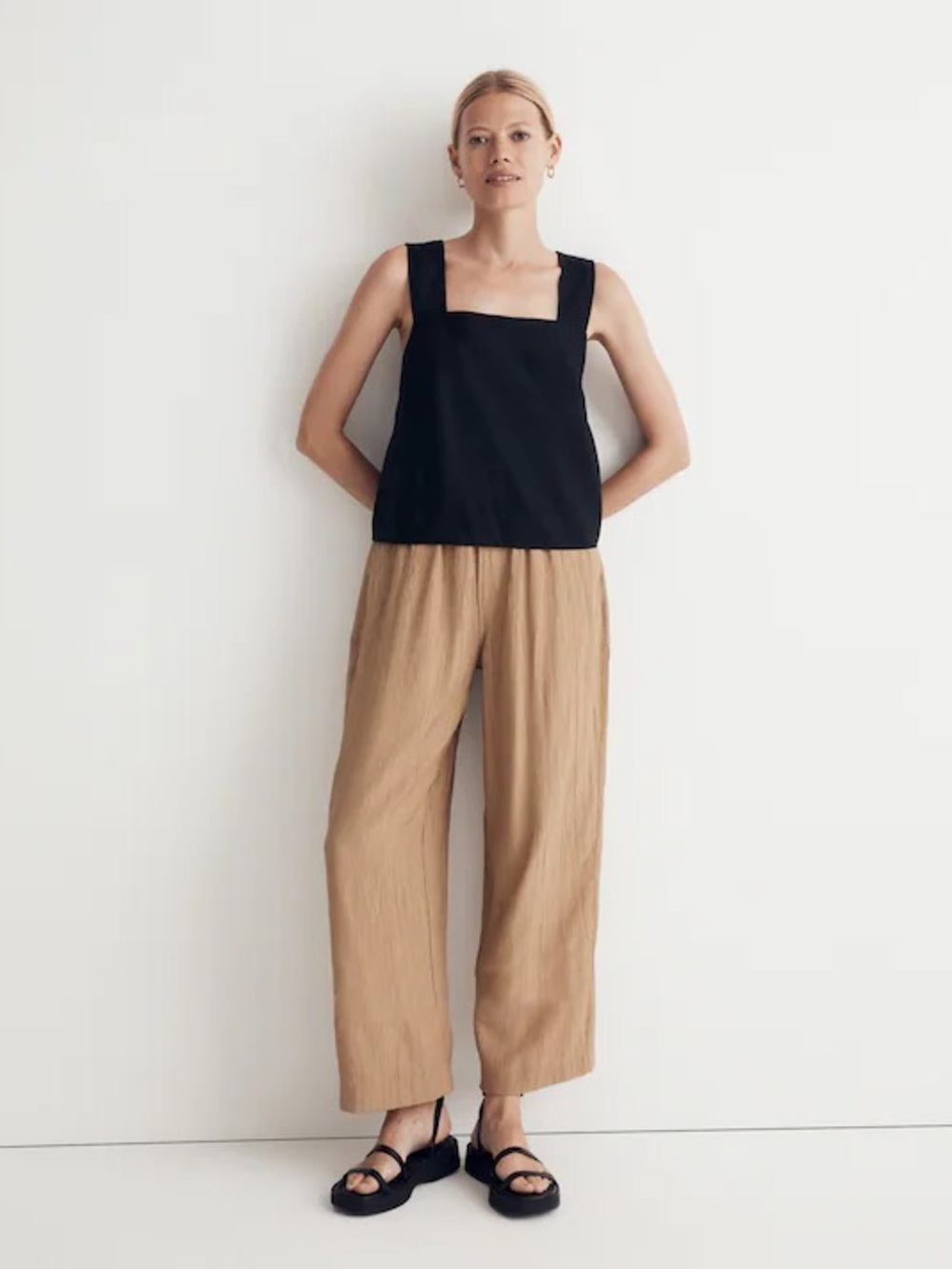 Madewell Black 100% Linen Cross-Back Sleeveless Top Tank - Size 10 - Picture 5 of 8